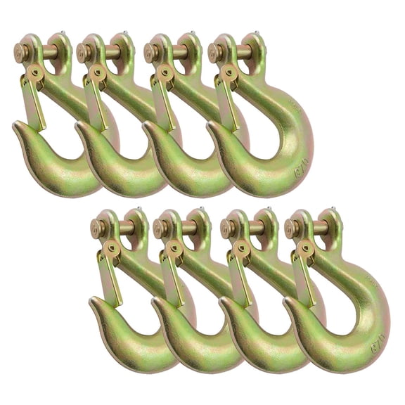Mytee Products (8 Pack) G70 3/8" Clevis Slip Hook with Latch - 6,600 LBS WLL Heavy Duty Grade 70 Safety Chain Hook for Trailer Truck Transport