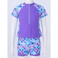 thumbnail image 5 of Jhaoyu Girls Floral Swimsuit Short Sleeve with Shorts Beach Sports Swimwear Rash Guard Bathing Suit Purple Fish Scales 10, 5 of 7