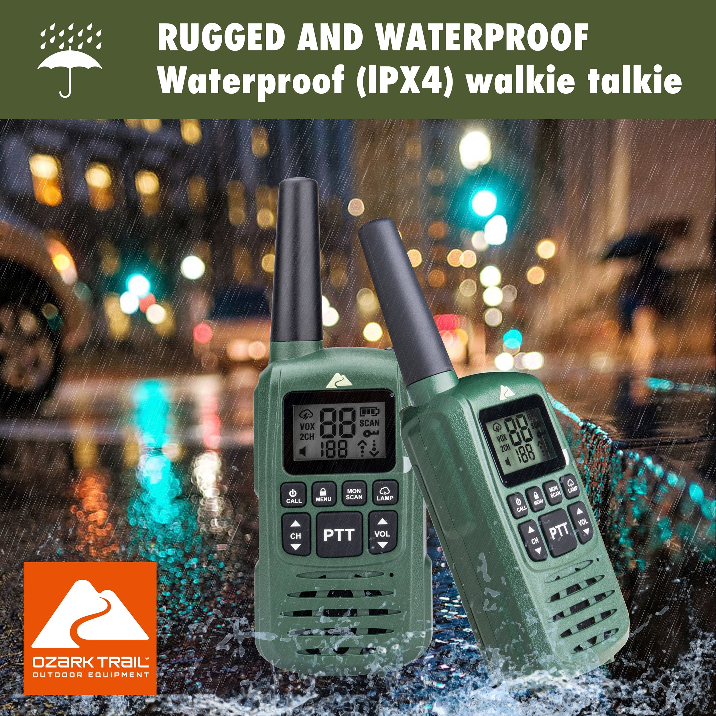 Ozark IPX4 Weatherproof 22-Channel Two-Way Walkie Talkies, 2 Pack
