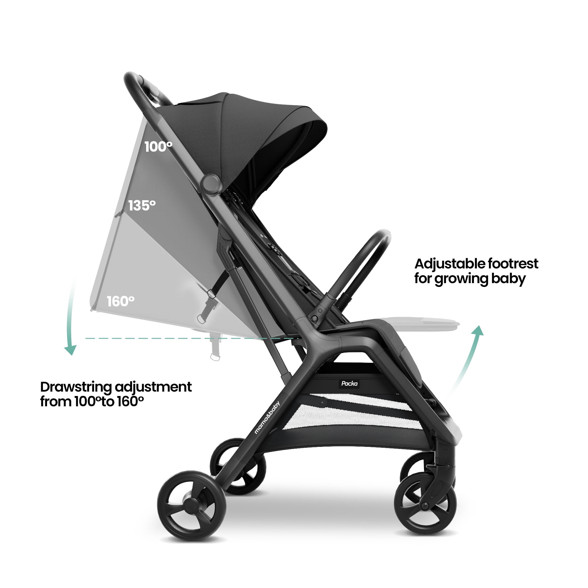 MAMA & BABY Packa Travel Stroller with One-Hand Automatic Folding, Ultra-Compact, Black, 18.3LB, Unisex