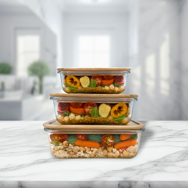 JS Gourmet 3 Pcs Glass Food Storage Containers with Bamboo Cutting