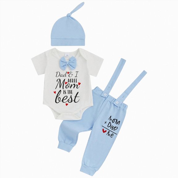 WUANDIXFA Newborn Baby Boy Clothes 3 6 9 12 18 Months Short Sleeve Romper Pants Fall Winter Outfits Hat Set,White,9-12 Months