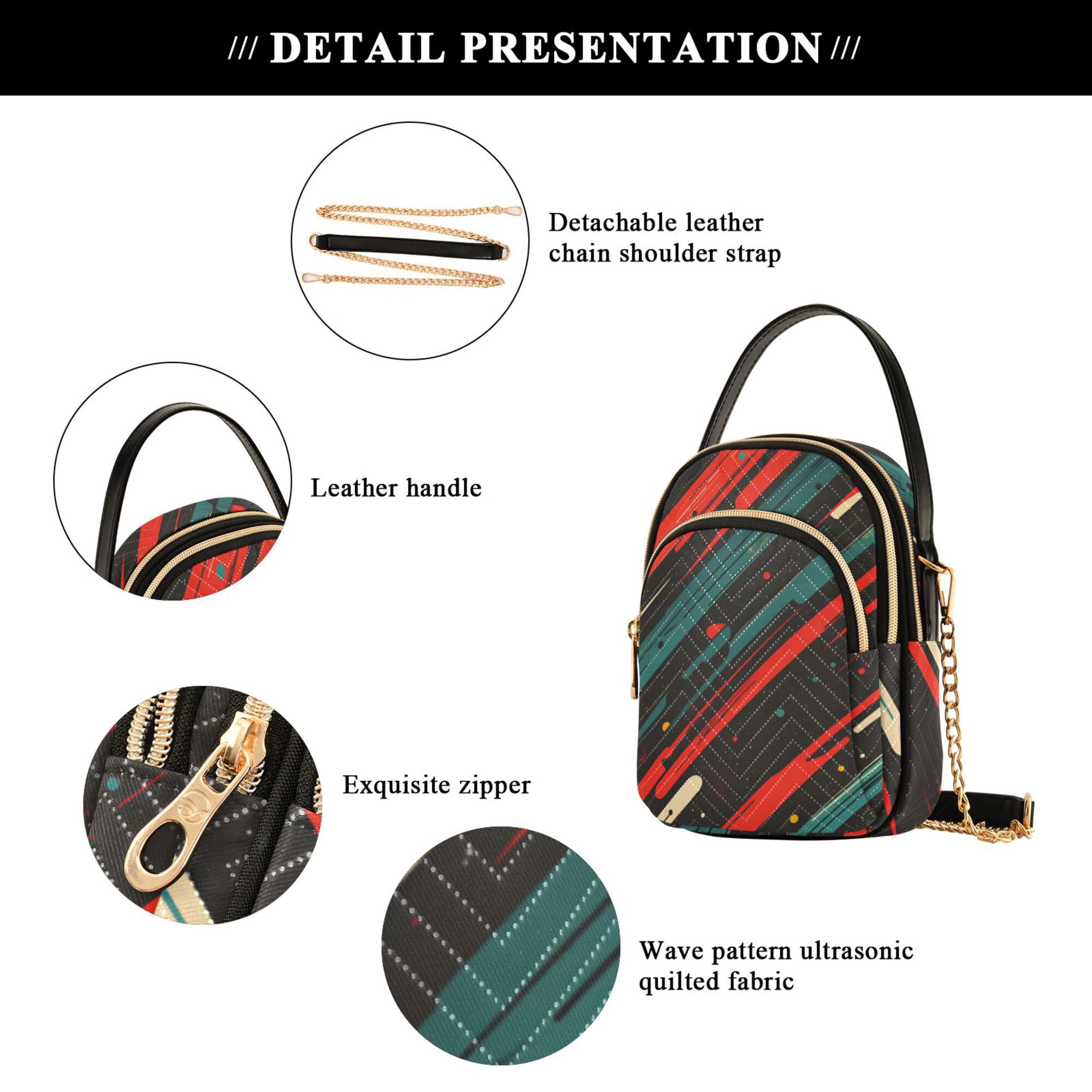 FORMRS Crossbody Bag for Women Quilted Travel Shoulder Cell Phone Purse with Chain Strap Handbag, Green Stars Abstract