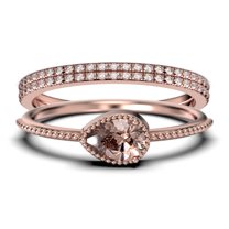 2.10 Carat Pear Cut Morganite And Diamond Moissanite Classic Engagement Ring, Modern Wedding Ring in 925 Sterling Silver With 18k Rose Gold Plating, Promise Ring, Dainty Ring, Trio Rings Set