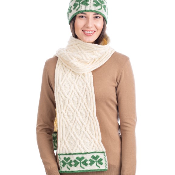 Traditional Irish Shamrock Aran Wool Scarf
