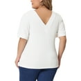 thumbnail image 4 of DARING DIVA Women's Plus Tops V Neck Pullover Knitted Casual Blouses 1X White, 4 of 6