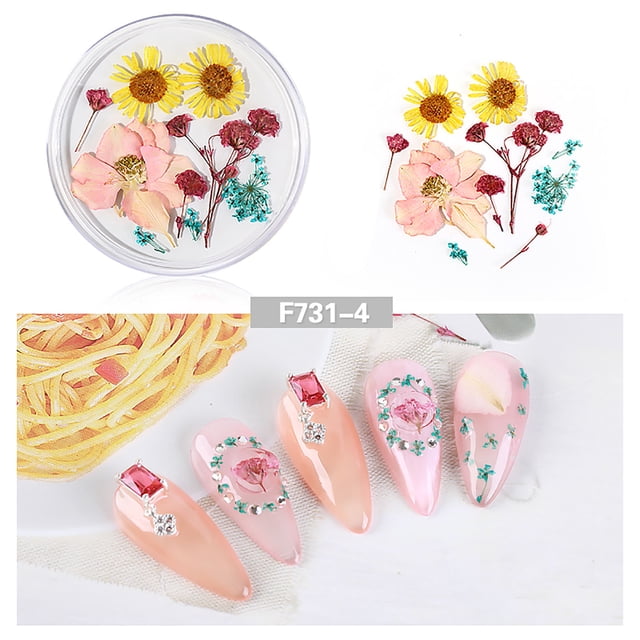 Uñas postizas, regalos para mujeres, decoración de uñas con flores secas, uñas japonesas, encaje 3D inmortal, juego de narcisos, lentejuelas para uñas.