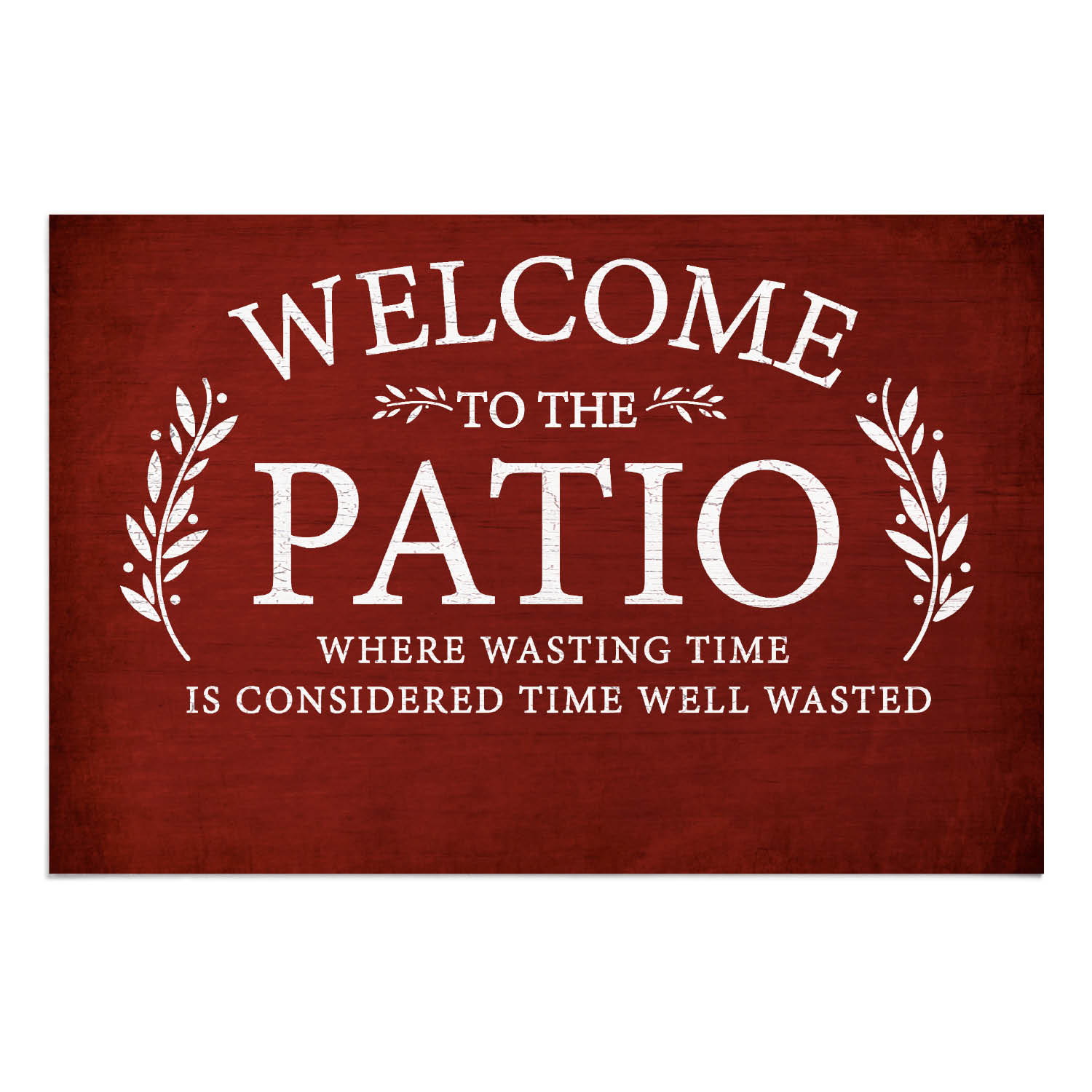 Personalized Planet 27x18 Welcome To The Patio Where Wasting Time is Considered Time Well Wasted Doormat with Custom Name Printed on Red Rectangular 1/4” Thick Non Slip Mat