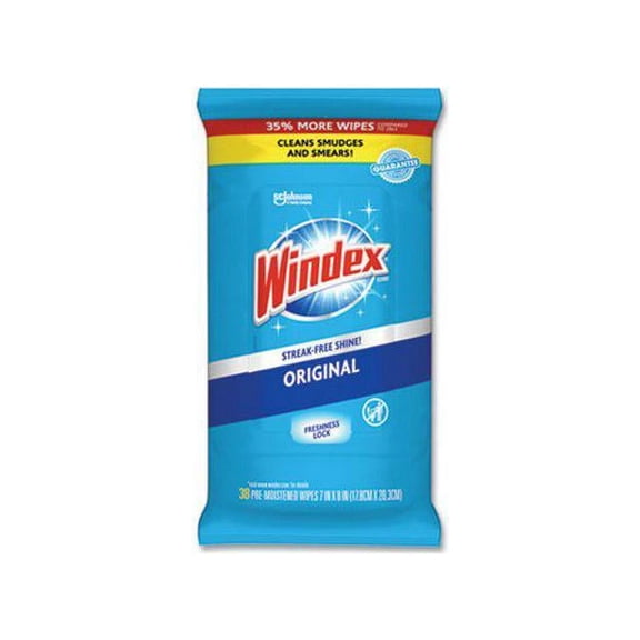 Windex® Glass & Surface Wipes - Ready-To-Use - 38 / Pack - 12 / Carton - White