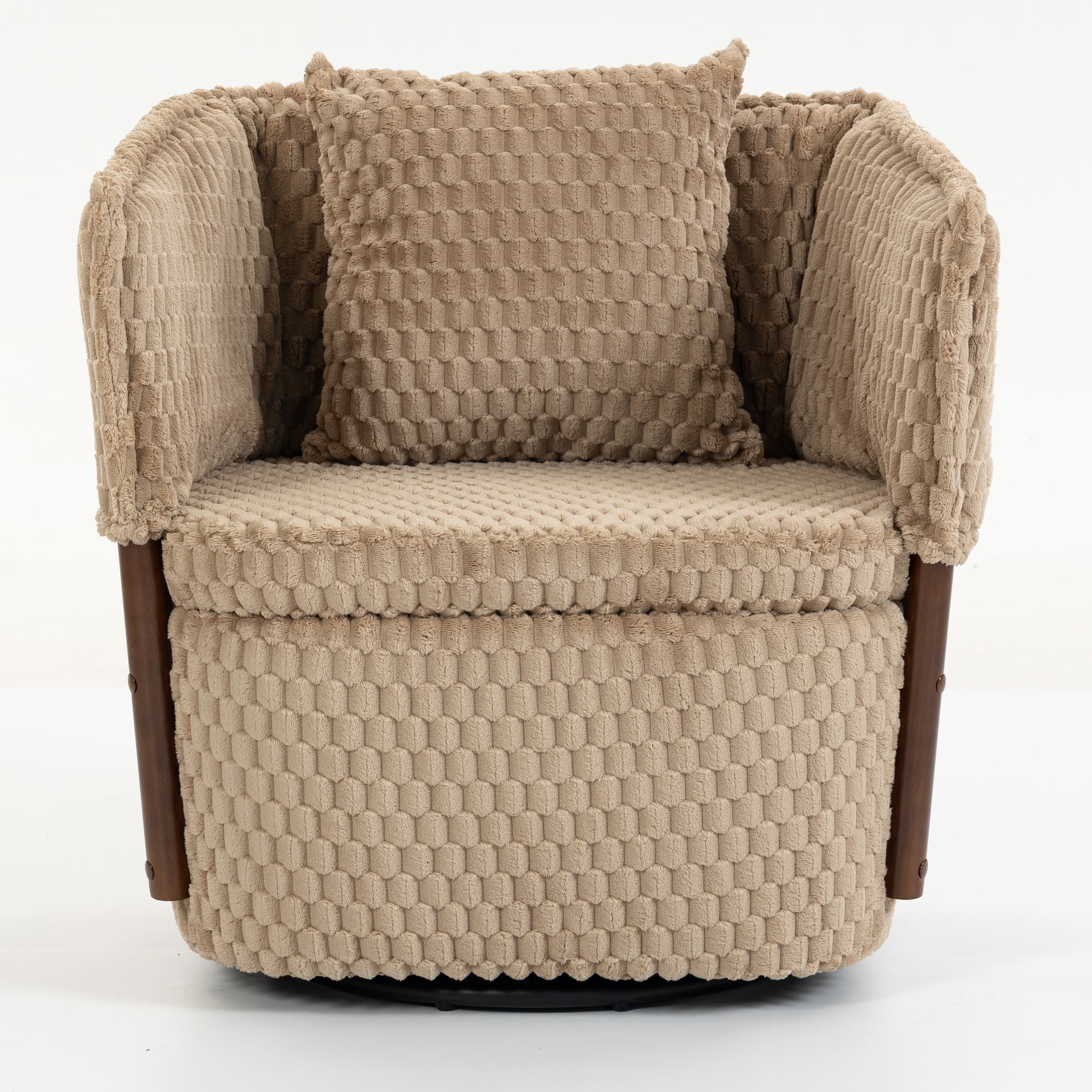 Aukfa Mid Century Modern 360 Swivel Accent Barrel Chair with Lumbar Pillow & Hidden Storage,Corduroy,Khaki