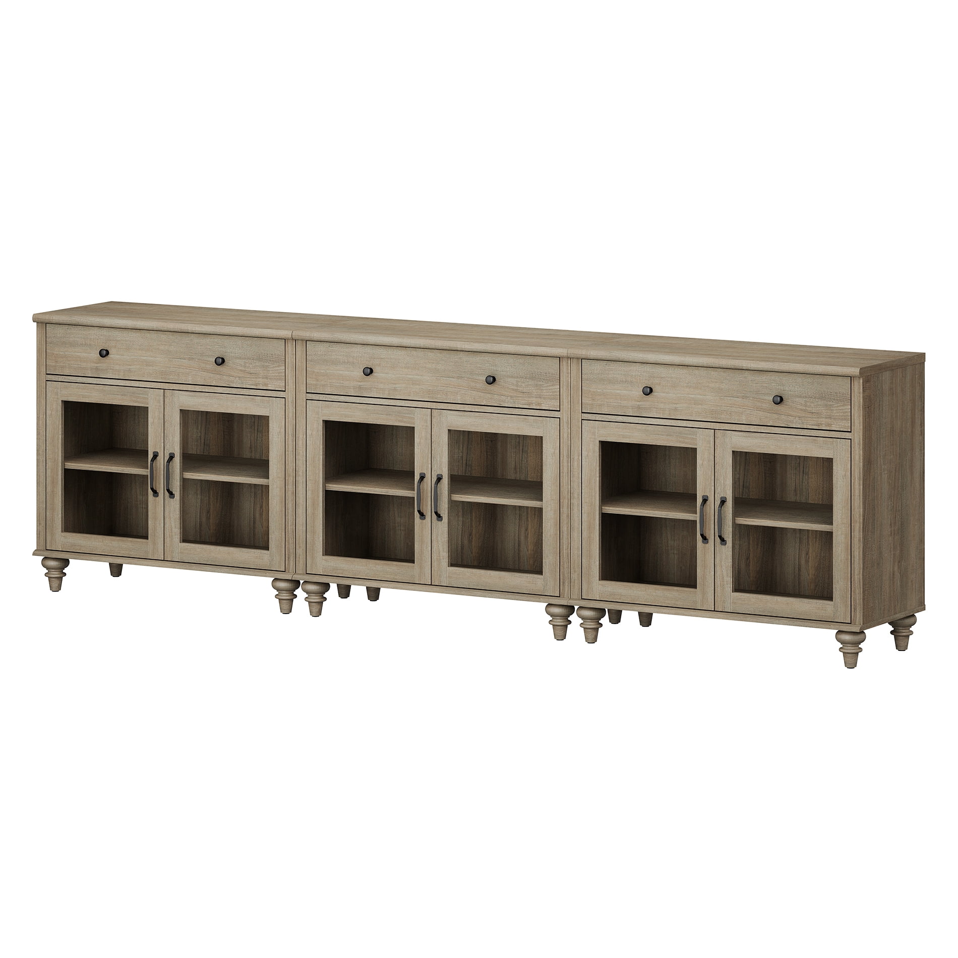 TV Stand For 100 Inch TV Inch TV, 3-In-1 TV Console Table For 75/80/85/90 Inch TV, Entertainment Center With 3 Drawers And 6 Doors, Wash Grey