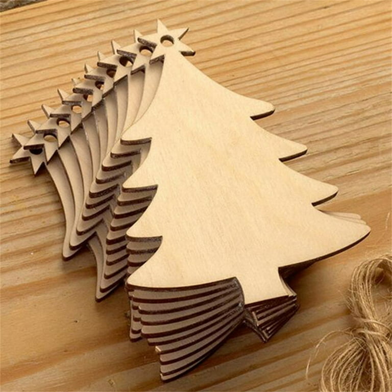 Christmas Wooden Crafts Hanging Ornaments Christmas Tree Decoration  Unfinished Wood Cutouts for DIY Blank Slices to Paint (10PCs Christmas Tree  Style)