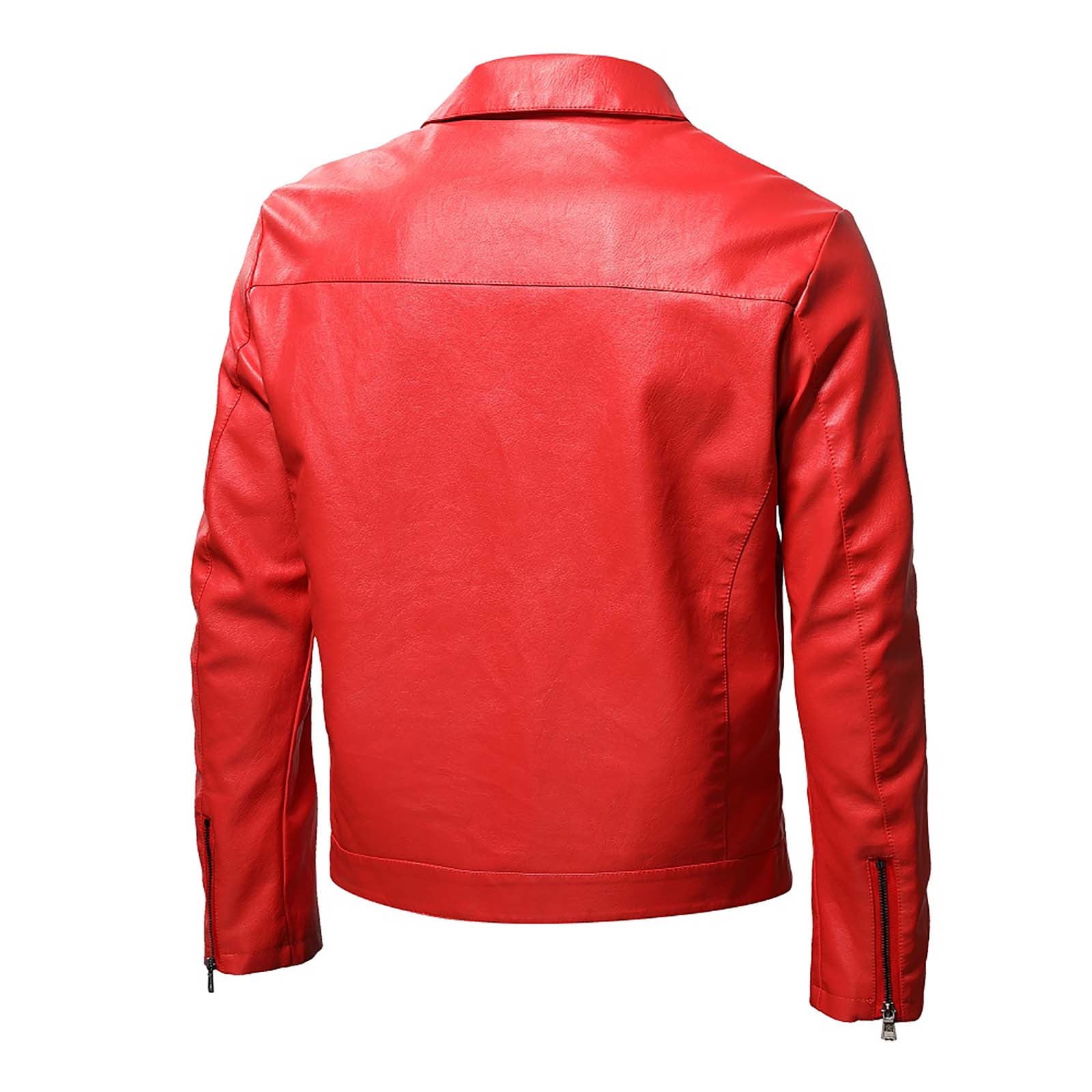 USNSM Men's PU Leather Jacket Trendy Casual Plus Size Motorcycle Biker Coat Lapel Zipper Cardigan Long Sleeve Outerwear with Pockets Red L