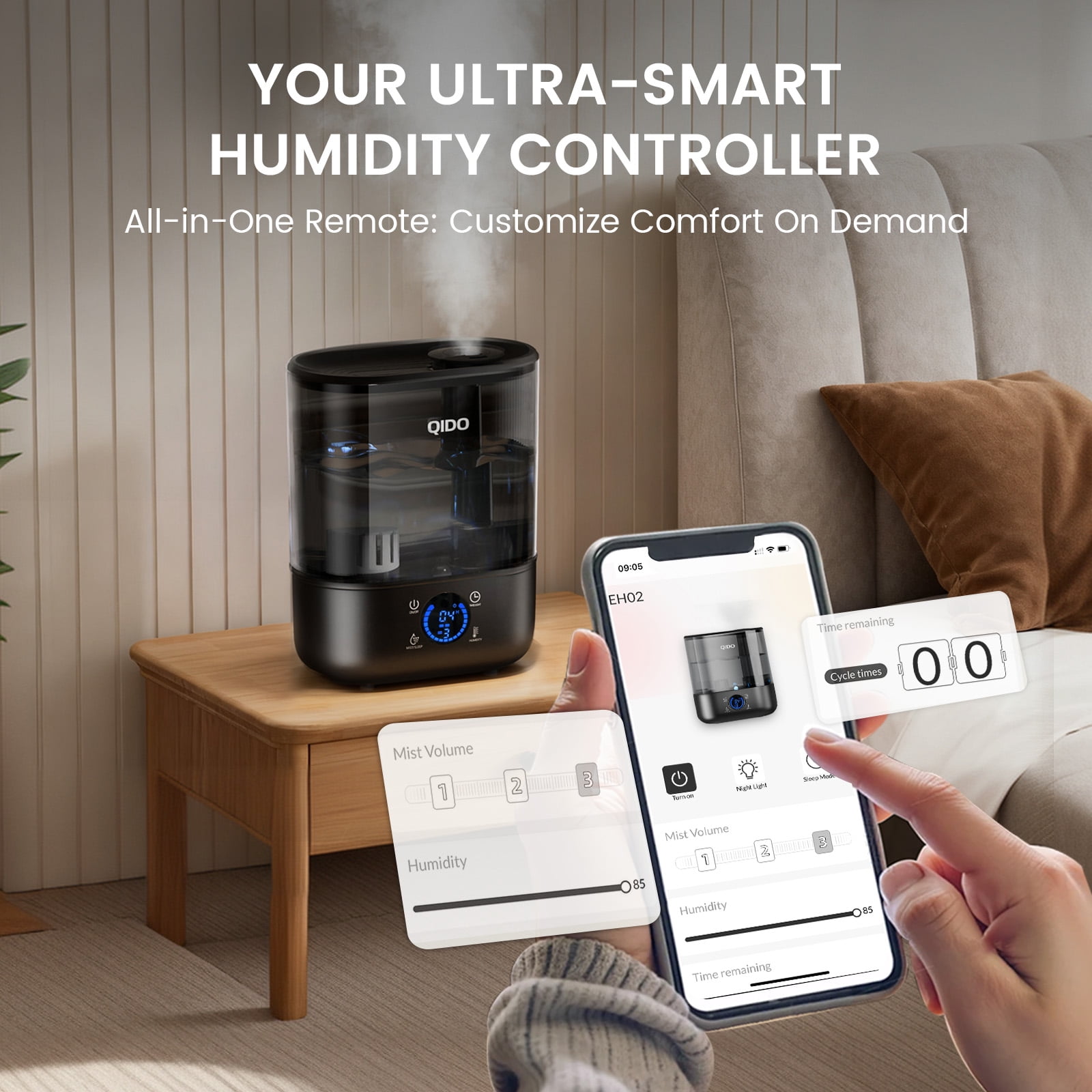 LUCKLIFE Smart Humidifiers for Bedroom,5L Top Fill Cool Mist & 36H Runtime Ultrasonic Humidifier,Quiet 28dB Essential Oil Diffuser for Baby & Plants, Black