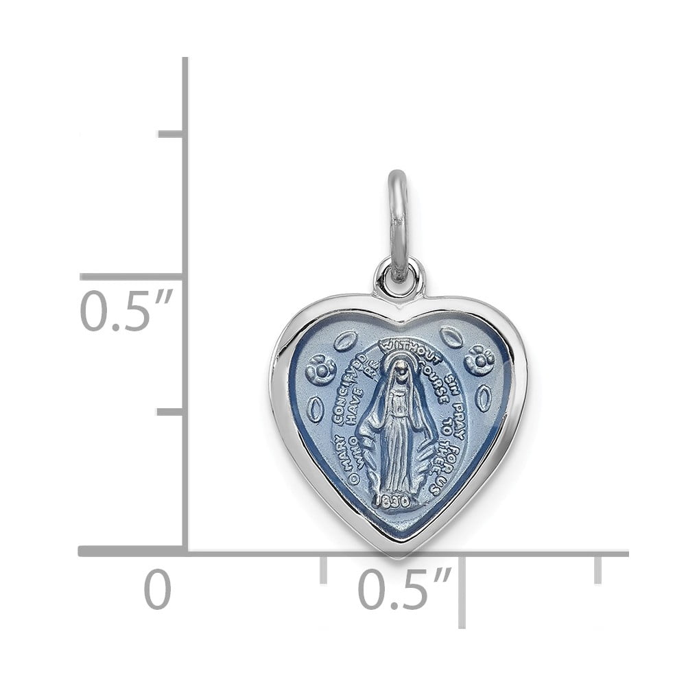 925 Sterling Silver Polished Reversible Miraculous Heart Medal Charm Pendant 19mm x 12mm