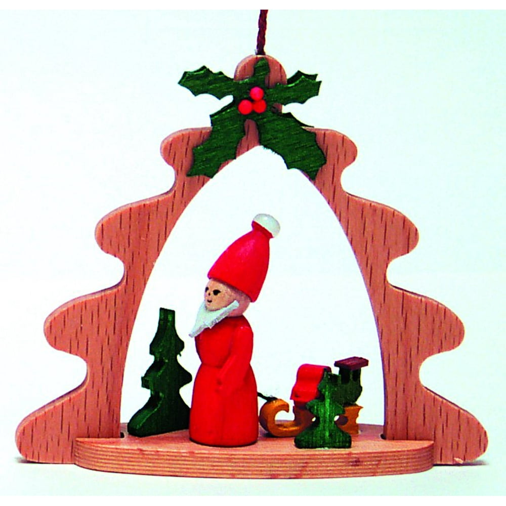 Santa and Sled German Wood Christmas Tree Ornament Decoration Made in