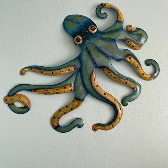 HELLOYOUNG Metal Octopus Wall Art Green Animal Sculpture for Modern Home Decor  Color Printed Octopus Pendant Metal Wall Art  Hanging Decoration for Living Room Bedroom