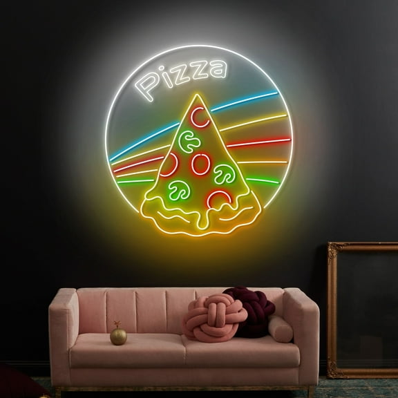 Craftnamesign Pizza Slice Neon Light, Pizza Slice Restaurant Led Sign, Pizza Store Sign Wall Art