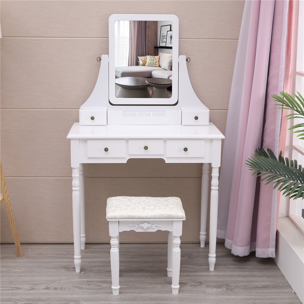 Ktaxon 360Degree Rotary Mirror Set Makeup Table Wood Vanity Dresser 5