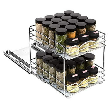 Spice Rack Organizer For Cabinet Pull, Lynk Professional Slide Out Double Spice Rack Upper Cabinet Organizer