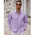 thumbnail image 3 of COOFANDY Men's Classic Soild Oxford Shirts Long Sleeve Untucked Shirt Button Down Chambray Shirt Vacation Party Shirt, 3 of 6