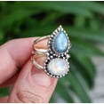 thumbnail image 2 of Rainbow Moonstone, Labradorite 925 Solid Sterling Silver Handmade Women Statement Ring size 5.5, 2 of 10