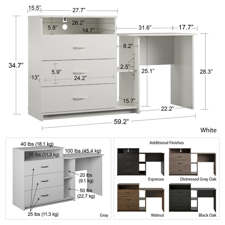 Elm Oak Somerset 3 in 1 Media Dresser and Desk Combo Espresso