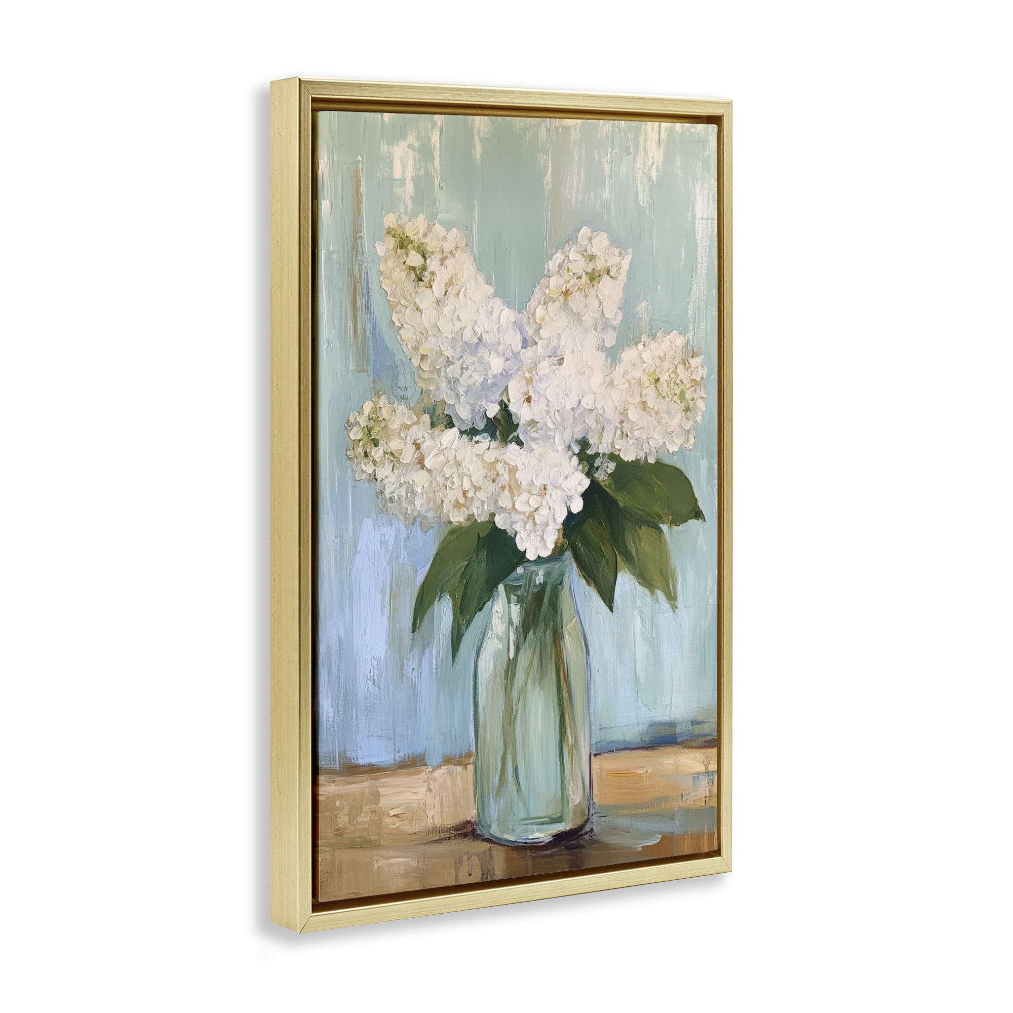 Stupell Industries Tall Flowers in Glass Vase Gold Framed Floater Canvas Wall Art, design by Petal Prints Design