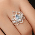 thumbnail image 2 of Earth Gems Jewelry Blue Topaz Lotus Ring for Women, 925 Sterling Silver Floral Statement Ring, 2 of 6