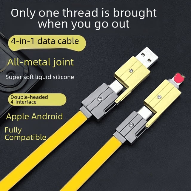 Cable de carga rápida DIY 4 en 1 de 100 W, multiusos, de silicona suave, plano, Apple, 27 W, para Huawei One Plus, línea de datos