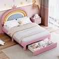 thumbnail image 3 of MODERNLUXE Full Size Platform Bed Frame,Velvet Upholstered Rainbow Bed Frame with Storage Drawer and Wooden Slats Support,No Box Spring Needed,Easy Assembly,Pink, 3 of 9