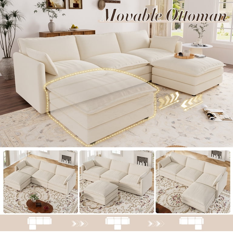 Muumblus Sectional Sofa, Chenille L-Shaped Sofa with Reversible