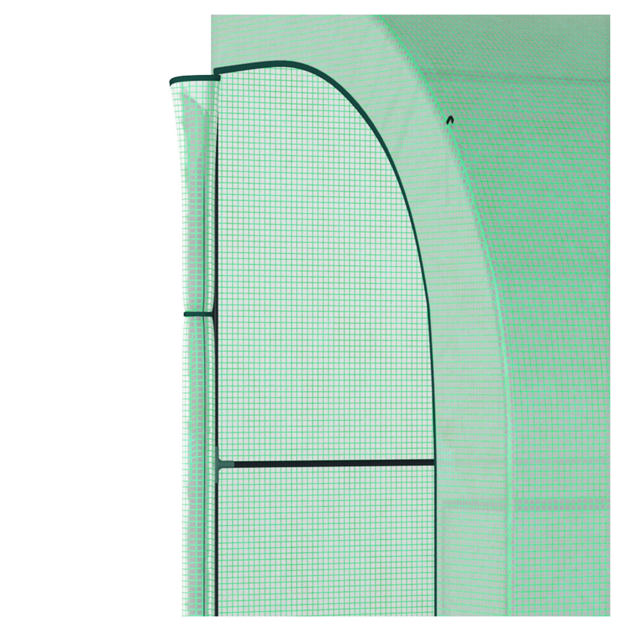 10' x 5' x 7' Lean to Greenhouse, Walk-In Green House, Plant Nursery with 2 Roll-up Doors and Windows, PE Cover and 3 Wire Shelves, Green