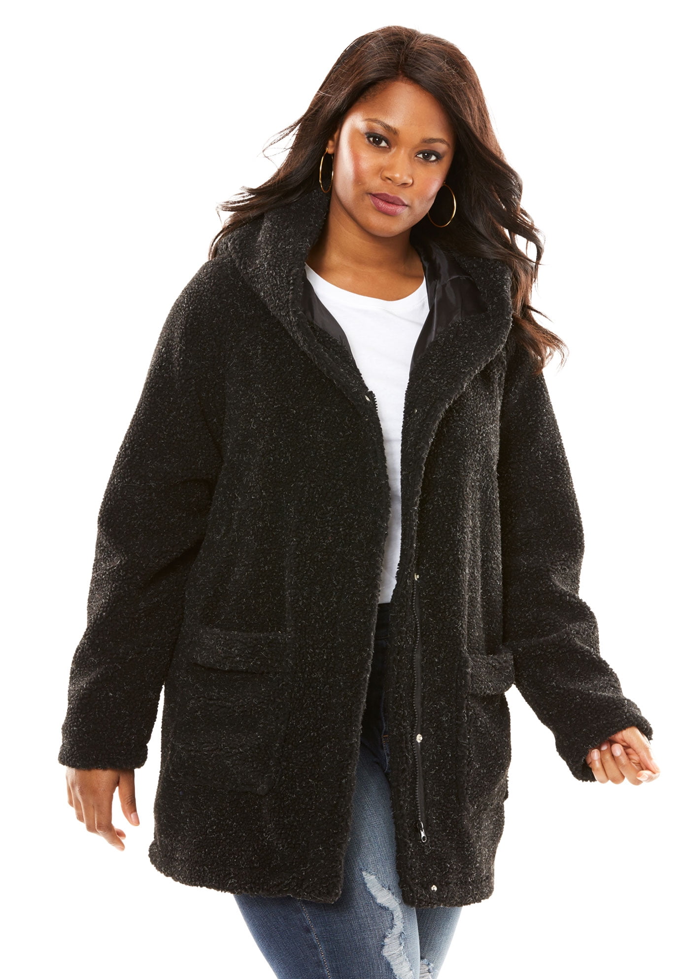 Roaman's Roaman's Women's Plus Size Hooded Textured Fleece Coat Coat