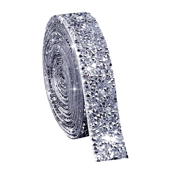WJY Self-Adhesive Crystal Rhinestone Ribbon Resin Diamond Glitter Sticker Roll Silver 1 Pack