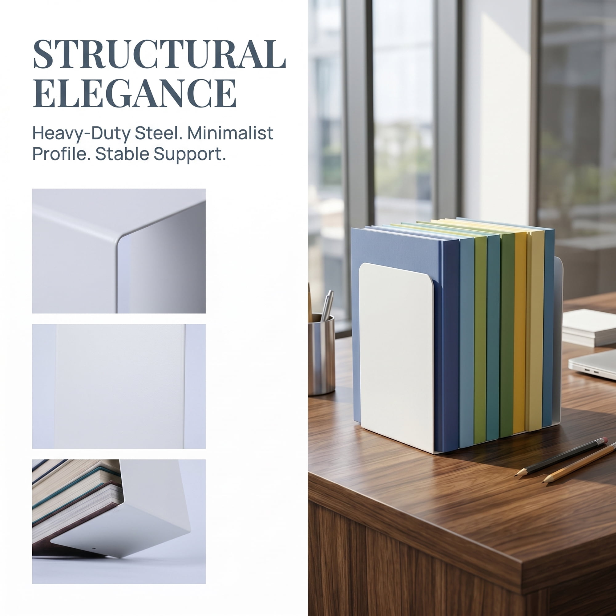 Unique Bargains Expandable L-Shaped Bookends with Compartments Home 2 Pcs Pear White 5.2"L x 4.1"W x 7.7"H