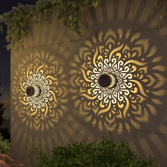 Mandala Solar Fence Lights Outdoor 2 Pack Solar Deck Step Wall Lamp Garden Decor