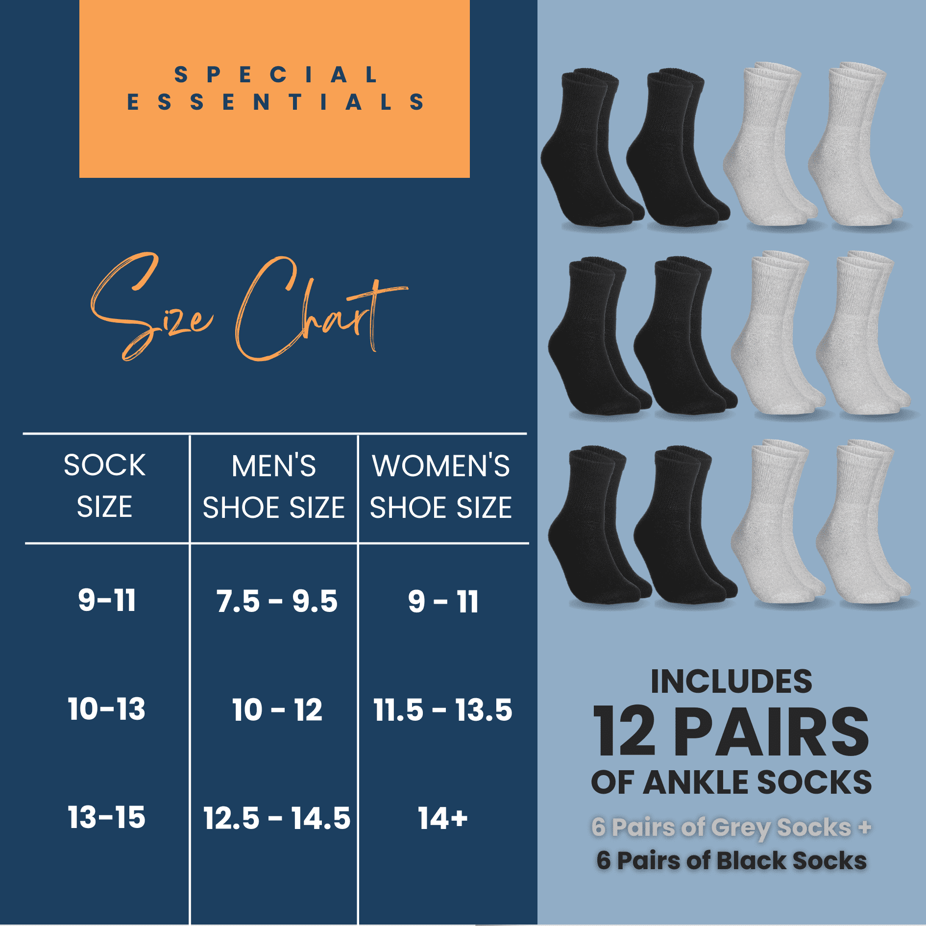 Special Essentials Diabetic Socks Ankle for Men & Women – 12 Pairs of Non-Binding Moisture-Wicking Neuropathy Socks