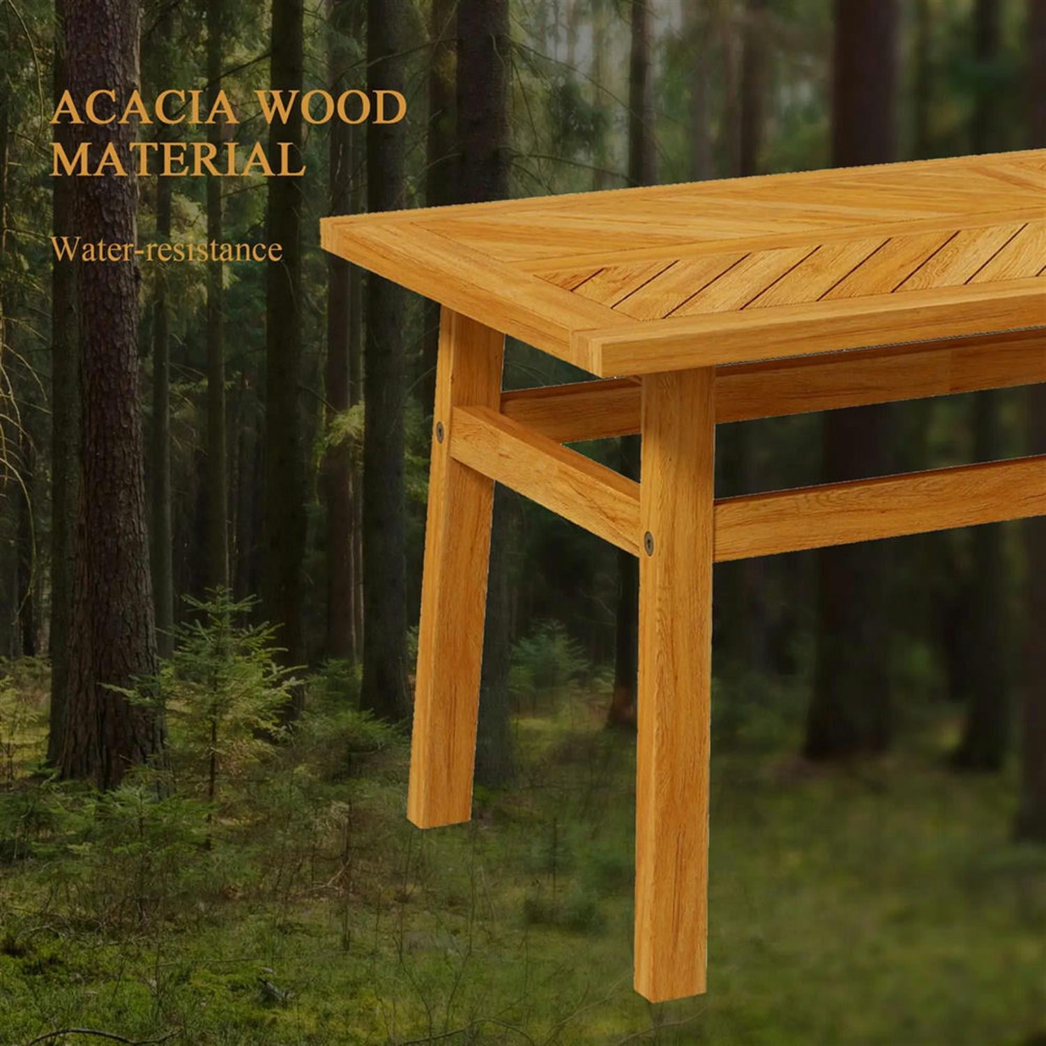 Demi Bonn 42" Acacia Wood Outdoor Coffee Table, Weatherproof Rustic Patio Furniture for Garden, Deck, Brown