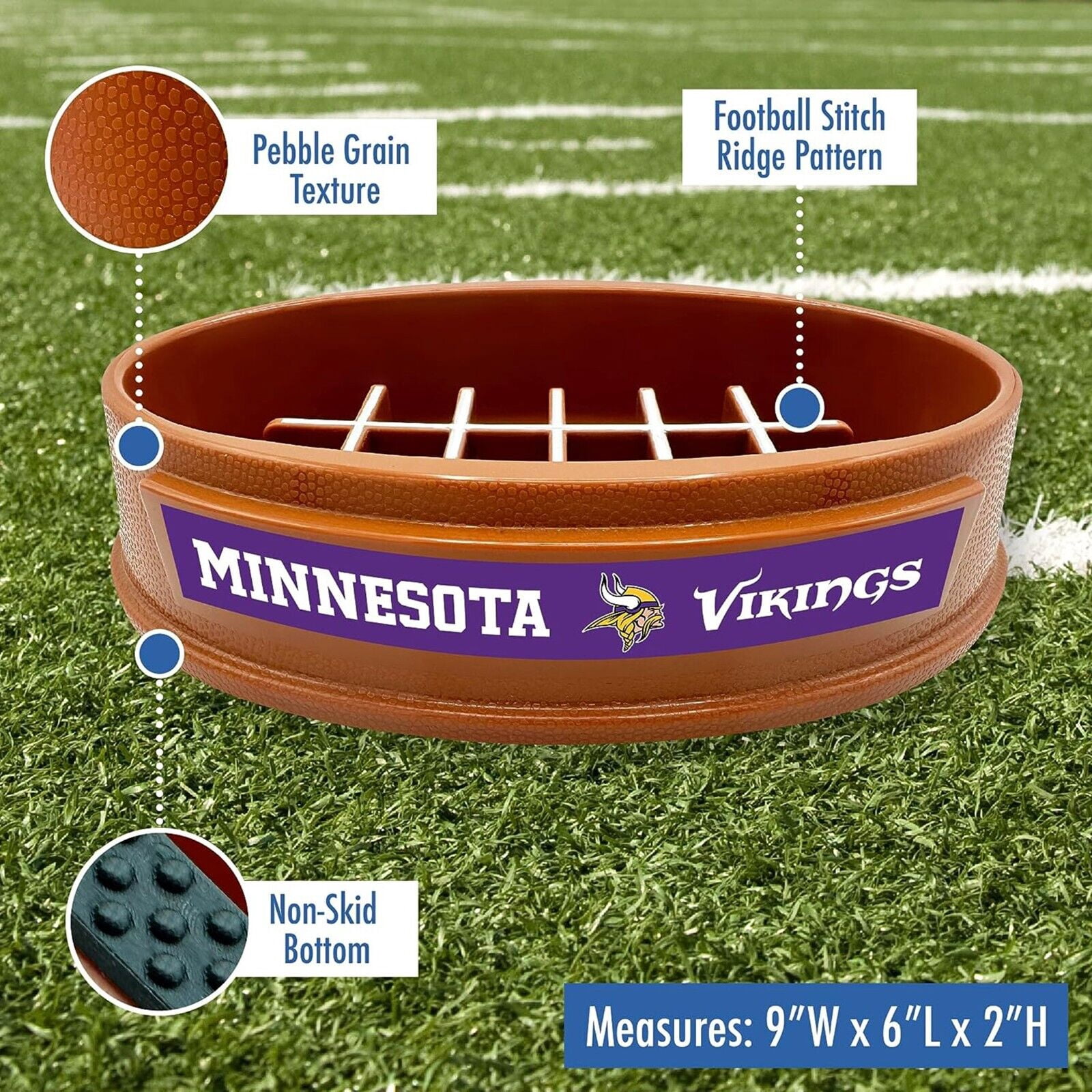 Pets First NFL Minnesota Vikings Super-Bowl Slow Feeder Bowl for Dogs and Cats, Football Design for Healthy Digestion, Non-Slip, for Large & Small Pet