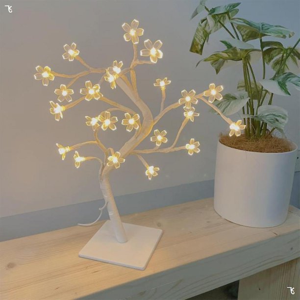 DRKKJ Led Cherry Blossom Bonsai Stylt Tree Lamp With 24 Led Warm White