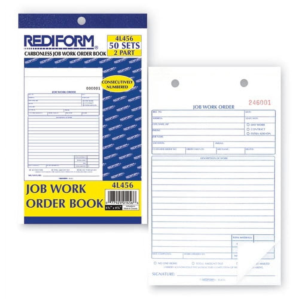"Job Work Order Book, Two-Part Carbonless, 5.5 X 8.5, 1/page, 50 Forms | Bundle of 2 Each"