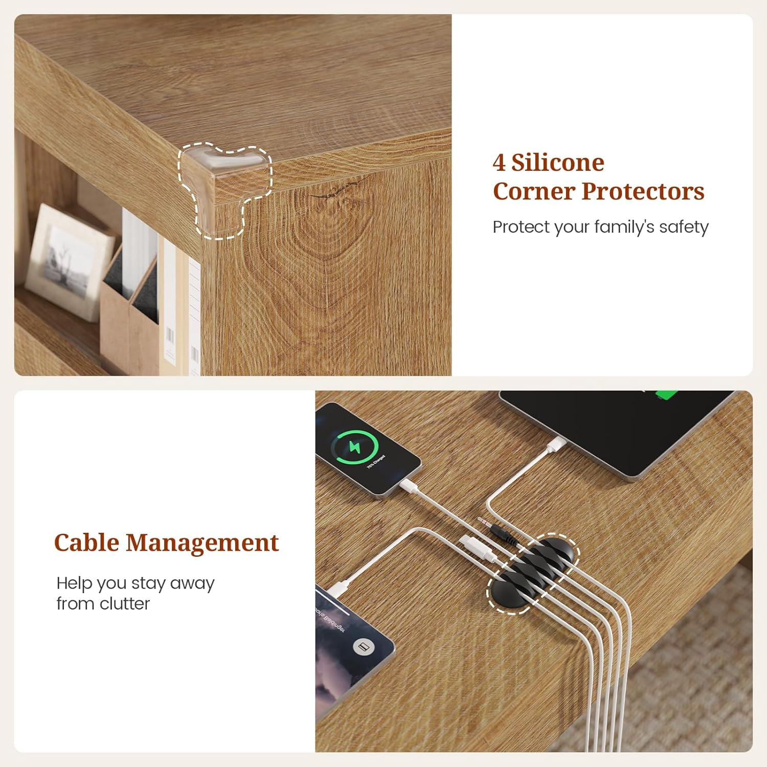 86.6 inch Two Person Desk, Computer Desk with Storage Shelves, Home Office Workstation Desk, Modern Writing Table, Oak