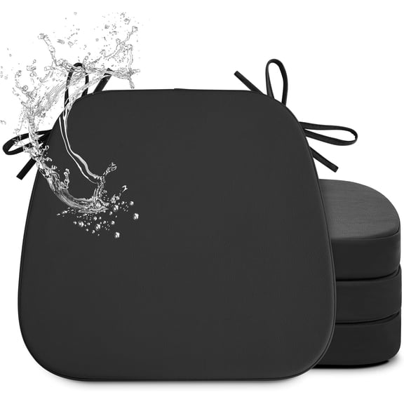 Chair Cushions for Dining Chairs 4 Pack, Faux Leather Kitchen Chair Cushions with Waterproof Cover and Non-Slip Bottom, Set of 4, 17x16x2in, Black
