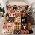 thumbnail image 2 of jejeloiu Safari Animal Deer Twin Sheet Sets,Rustic Farmhouse Cabin Twin Fitted Sheet,Brown Geometric Checkered Flat Sheet For Boys Teens,Luxury Bedroom Decor,3-Piece, 2 of 7