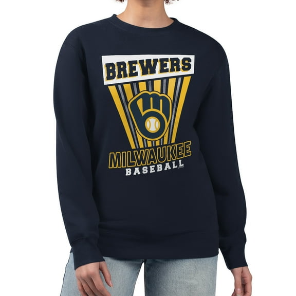 Women's Starter  Navy Milwaukee Brewers Poster Print Pullover Sweatshirt
