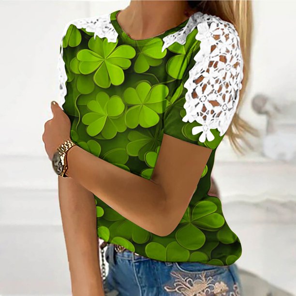 Puntoco Liquidación de blusas cortas para mujer, blusas con cuello redondo y manga corta con estampado para mujer
