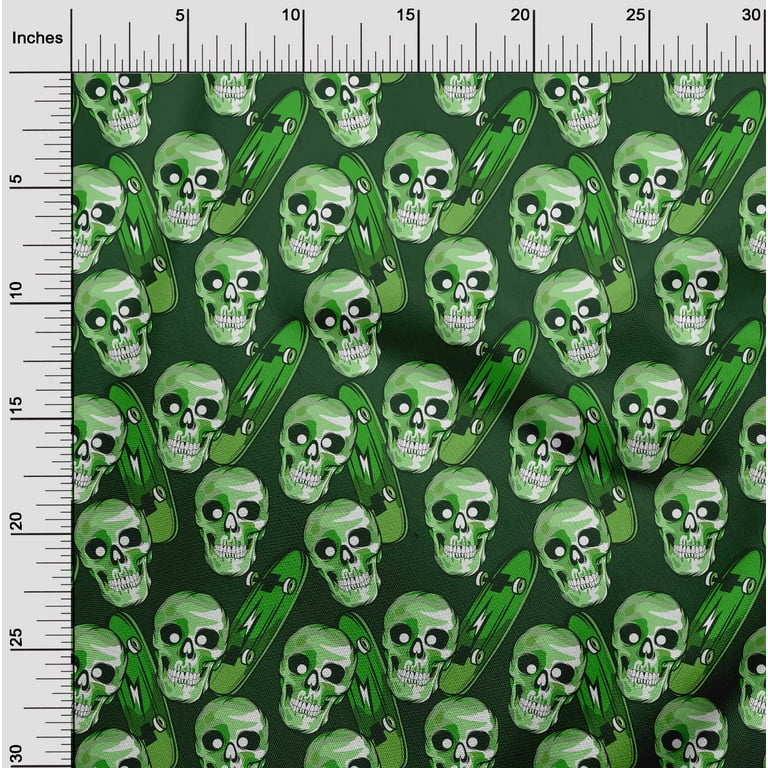 oneOone Polyester Lycra Green Vogue Fabric Skull Craft Projects Decor  Fabric Printed By The Yard 56 Inch Wide