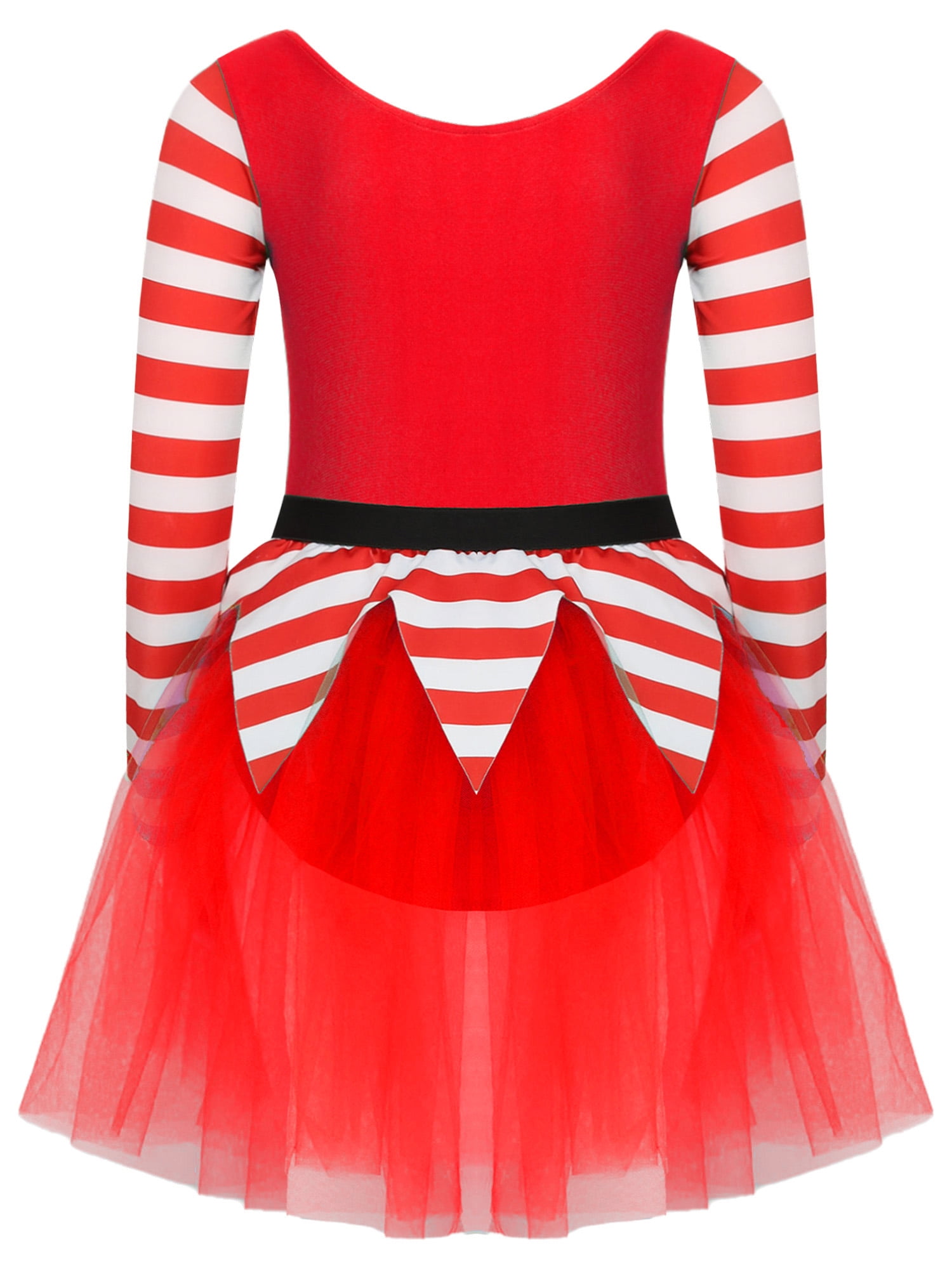 iEFiEL Kids Girls Christmas Elf Dress Long Sleeve Stripes Tutu Dance Dress Leotard Santa Little Helper Outfit Red 6