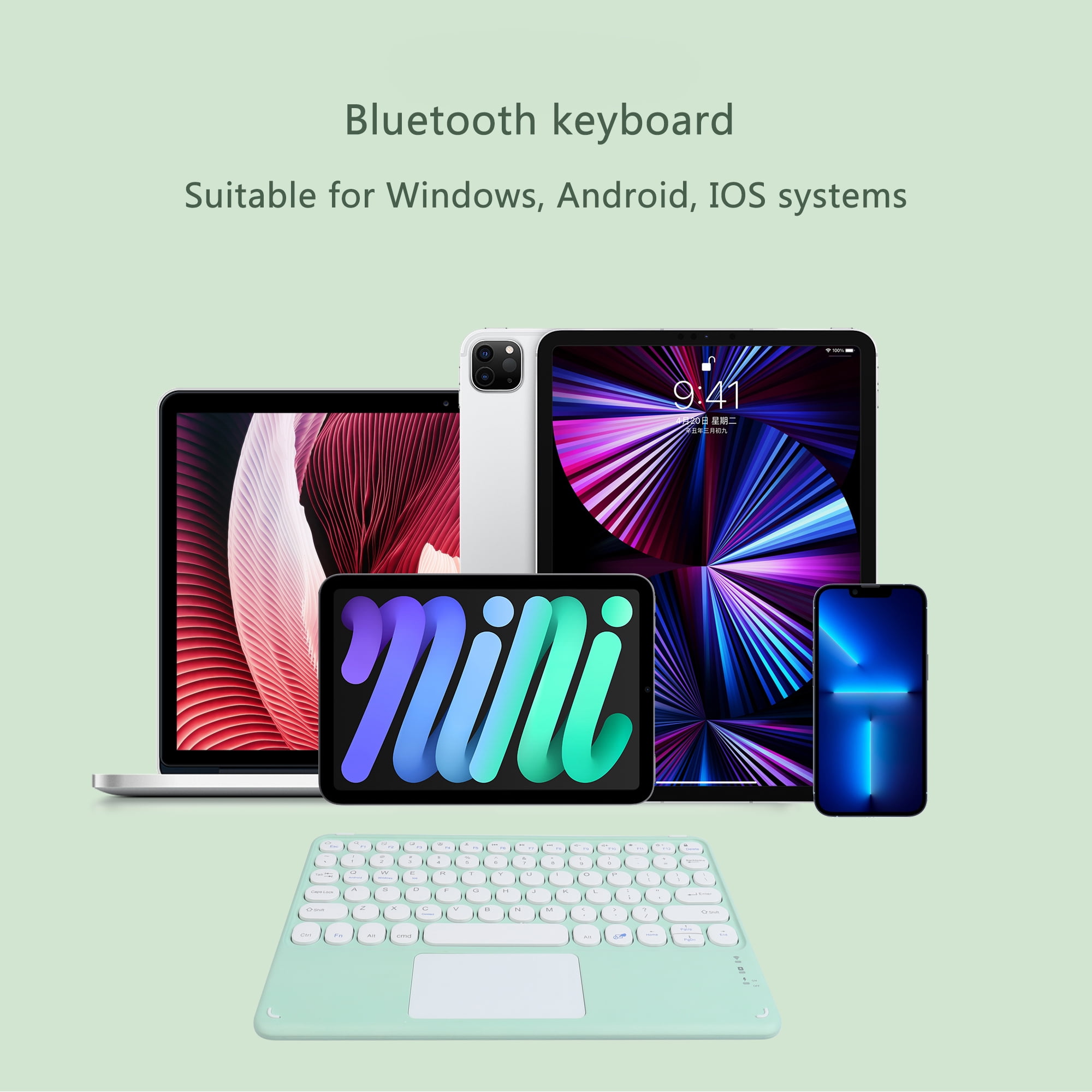 PloutoRich 10 inch Bluetooth Keyboard with Touchpad, 78 Keys Magnetic Wireless Keyboard, Ultra-Slim Rechargeable Wireless Keyboard for Laptop Tablet Computer